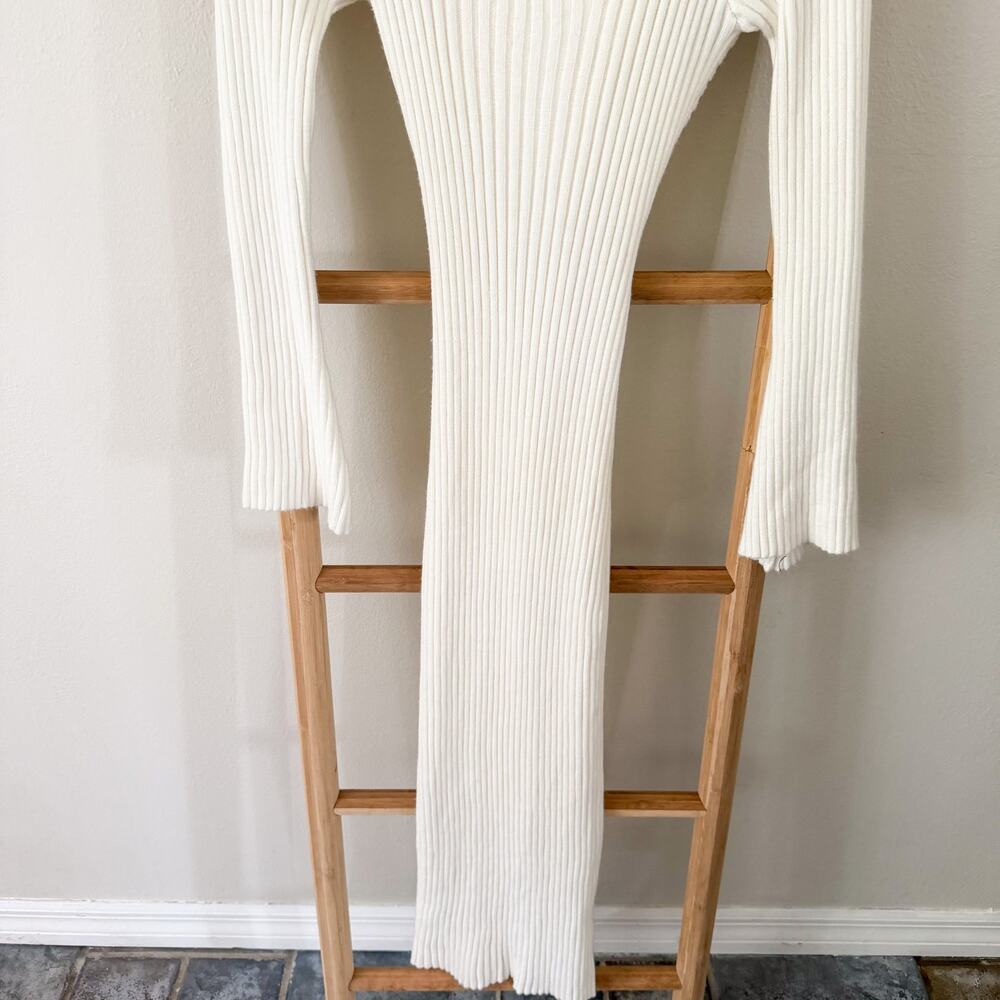 NWOT 12th Tribe Gwyneth Ribbed Open Back Sweater Midi Dress White Cream Small - Picture 5 of 9